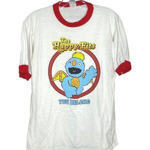 The Happy Fits MEDIUM Blue Monster You Belong Ringer T Shirt Adult Band Merch